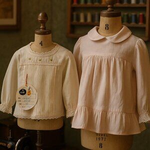 Heirloom Vintage Baby Set – Lace Shirt (Deadstock) + White Dress – Size 0–3 Mont